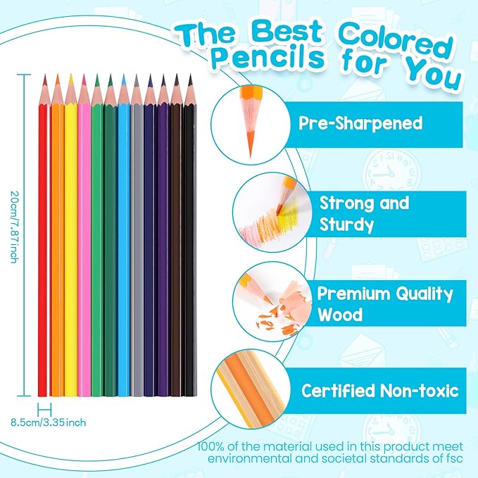 Toidgy 144 Count Colored Pencils for Kids, 12 Packs Colored Pencils Bulk 12 Colors, Pre-sharpened Color Pencils for Adults, Bulk School Supplies for Teachers, Back to School Supplies, Classroom Prizes