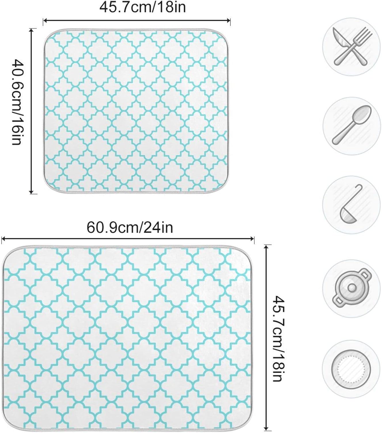 Senya Super Absorbent Dish Drying Mat, Microfiber Fast-Drying Dish Mat, 16/ x 18/, Kitchen Dish Drying Pad, Traditional Quatrefoil Lattice Pattern