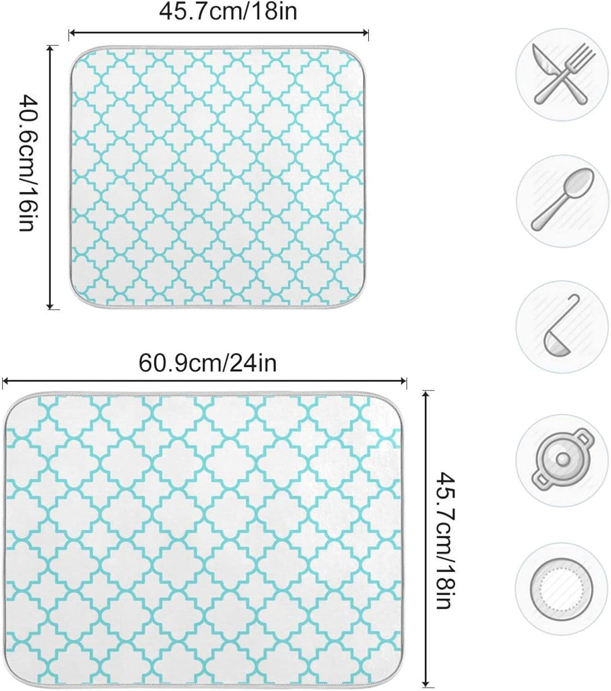 Senya Super Absorbent Dish Drying Mat, Microfiber Fast-Drying Dish Mat, 24inches x 18inches , Kitchen Dish Drying Pad, Traditional Quatrefoil Lattice Pattern