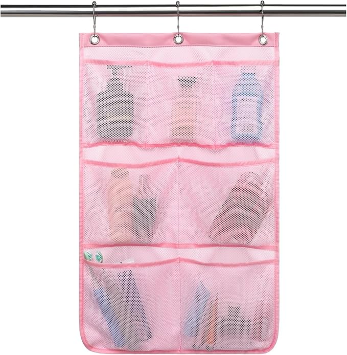 Hanging Mesh Shower Caddy for Bathroom - Quick Drying Portable Shower Organizer with Multiple Pockets for Soap,Shampoo and Cruise Ship Essentials Saving Bathroom Storage,Pink,1 Pack