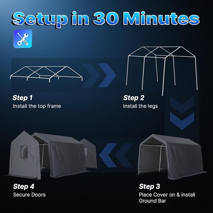 ADVANCE OUTDOOR 8x14 ft Steel Metal Peak Roof Portable Garage Shelter Storage Shed Carport for Motorcycle, Bike or Garden Tools with 2 Roll up Doors & Vents, Gray
