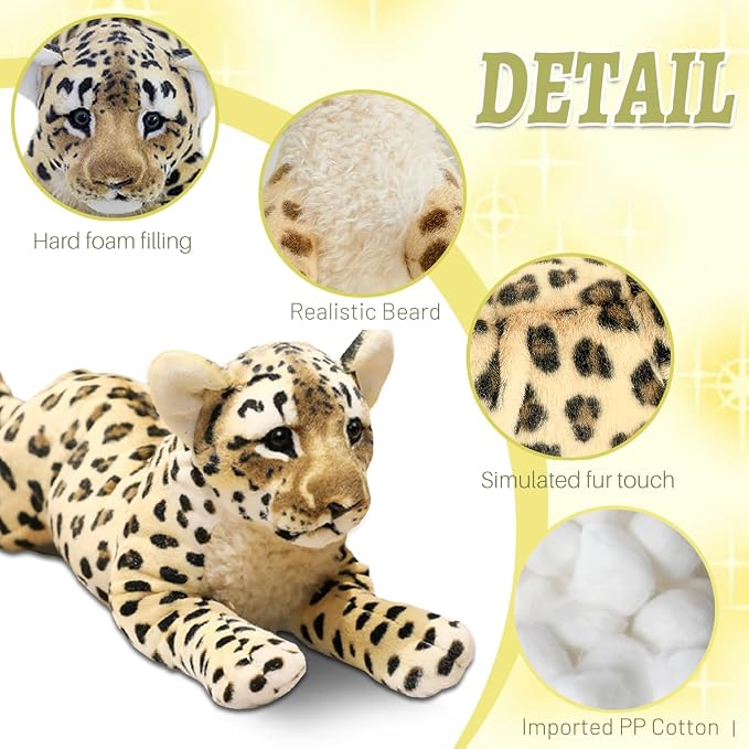 Cheetah Stuffed Animal 19" Realistic Leopard Stuffed Animal Cheetah Stuffy Leopard Plush Toys Cute Stuffed Jaguar Plush Birthday Graduation Gift for Girls Boys
