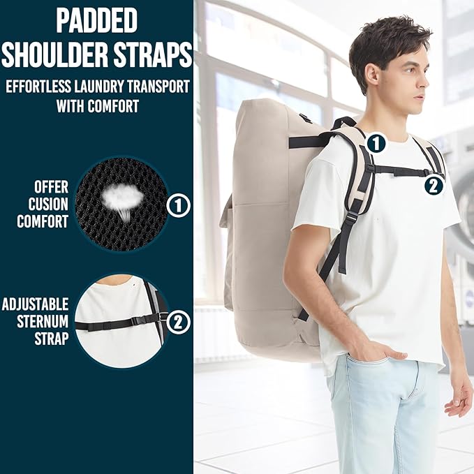 Laundry Backpack with Shoulder Straps，Laundry Bag Extra Large 115L，Laundry Backpack Heavy Duty with 4 Pockets, College Laundry Bags for Dorm Room， Sturdy Clothes Hamper Bags，Laundry Hamper Bag XXL