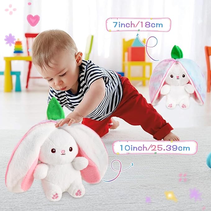 MIAODAM Strawberry Bunny Stuffed Animal, Cute Reversible Plush Strawberry to Rabbit Doll, Funny Bunny Toy for Babies and Children (7 Inch)