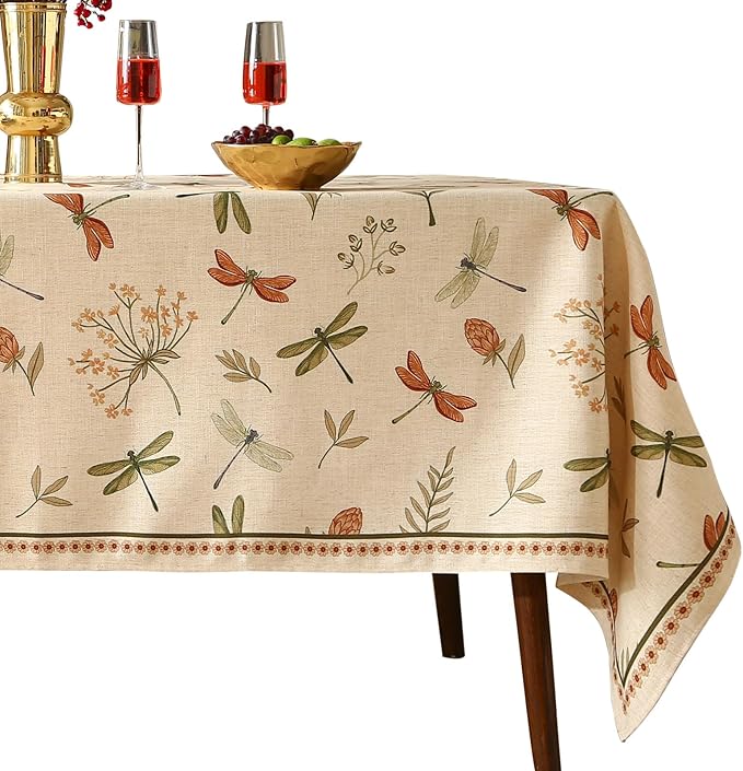 ISAENNE Designer Floral Linen Long Tablecloth Rectangle,French Off White Elegant Table Cloth,Washable Home Decor Tablecloths for Dining Thanksgiving Kitchen Christmas Party,63"*102"-Grace B