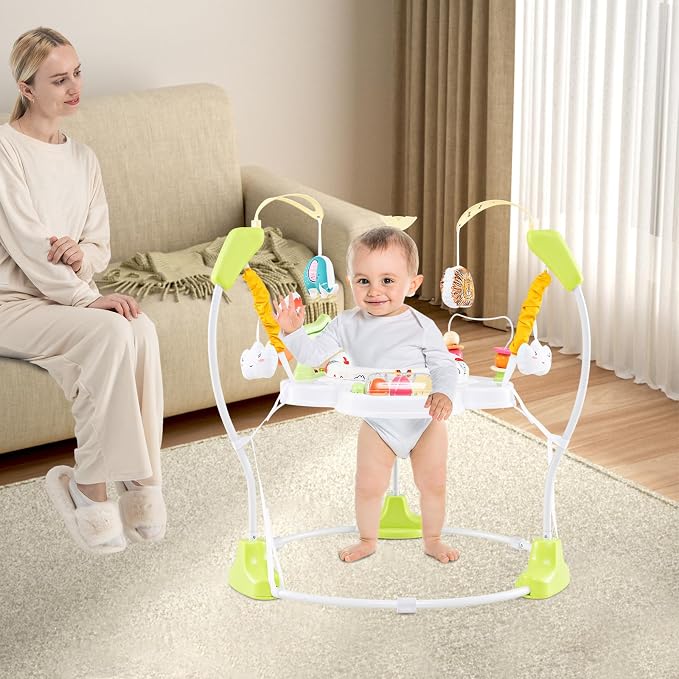 HONEY JOY Baby Bouncer Activity Center, Infant Jumper and Table w/ 360° Rotary Seat, 3 Adjustable Heights, Mat, Music, Lights, Sounds & Developmental Toys, Activity Center for Babies (Yellow)