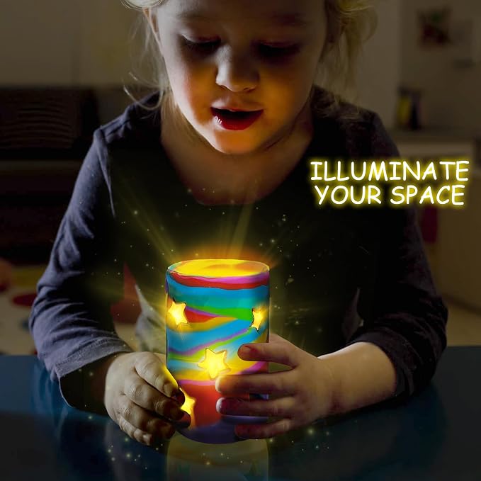 MHMYDIS Make Your Own Clay Luminaries - Arts and Crafts kit for Boys Girls and Teens Age 6 7 8 9 10 11 12 Year Old and up - Creative Clay Lantern Toys for 8-12 Year Olds