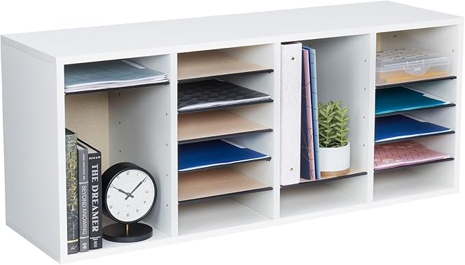 Safco Literature Organizer, 24 Compartments, Office and Classroom Mailbox with Adjustable Shelves, Wood Paper and Mail Sorter, Grey