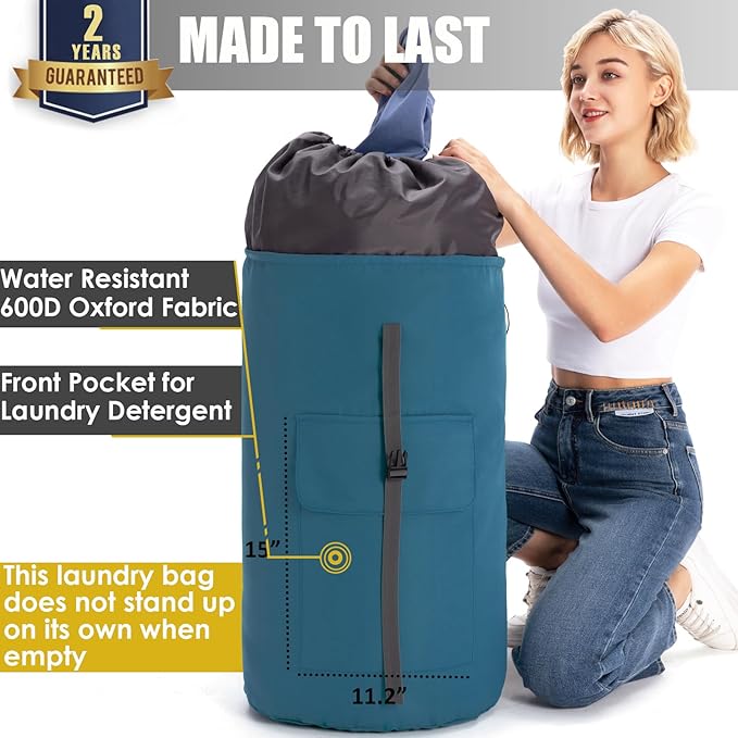 Laundry Bag for College, Backpack Laundry Bag for College Turquoise, 115L Extra Large Laundry Backpack, Heavy Duty Dirty Clothes Bag, Dorm Room Essentials for College, Travel, Laundromat, Apartment