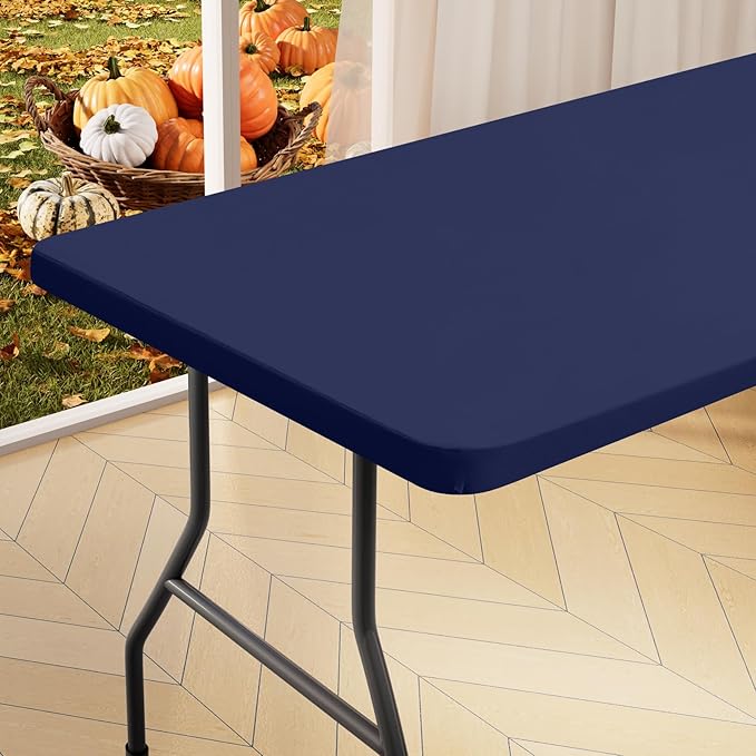 homing Rectangle Table Cloth Cover, Waterproof Polyester Elastic Fitted Tablecloth, Fits for 8 Foot Folding Tables, Washable Table Protector for Picnic, Camping, Outdoor (Navy Blue, 36" x 96")