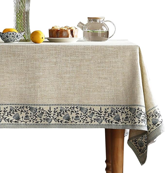 ISAENNE Designer Vintage Linen Elegant Square Table Cloth,Chinoiserie Floral Tablecloth,Wrinkle Resistant Decor Table Cover for Dining Thanksgiving Kitchen Christmas,67"*67"-Segerman B