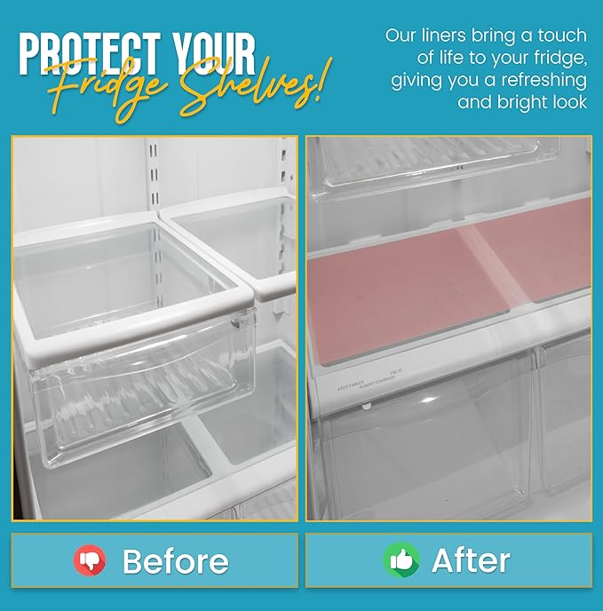 Refrigerator Liners for Shelves (12 Pack) by Linda’s Essentials - Non-Adhesive Shelf or Drawer Liner, BPA-Free Fridge Mats for Kitchen & Cabinets, Easy to Clean, Ideal Household Essentials (Pink)