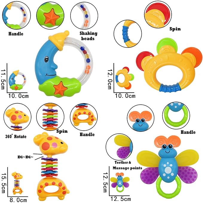 AIVIAI Baby Toys 0-6 Months Infant Toys 0-3 Months Infant Rattles Baby Rattle Teether Toy Set with Storage Box Musical rattles for Newborn Boy Girl Gifts Set with Baby's First Rattle Teether (11pcs)