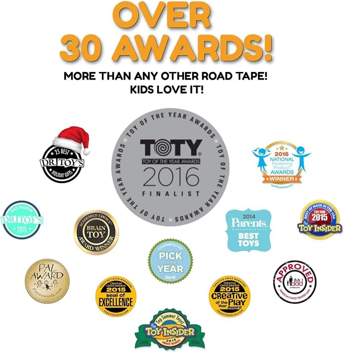 PlayTape Road Tape and Curves for Toy Cars - 1 Roll of 30 ft. x 2 in. Asphalt Road + 1 Roll of 36 Curves