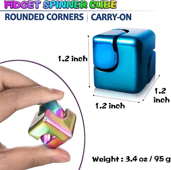 2pc Fidget Spinner Toys Cube Adults, Easter Basket Stuffers for Teens Metal EDC Cool Desk Gadgets Office Toys Small Anxiety Figette Sensory Toy, ADHD Tool Fingears Figet Stress Valentine Gift for Boy