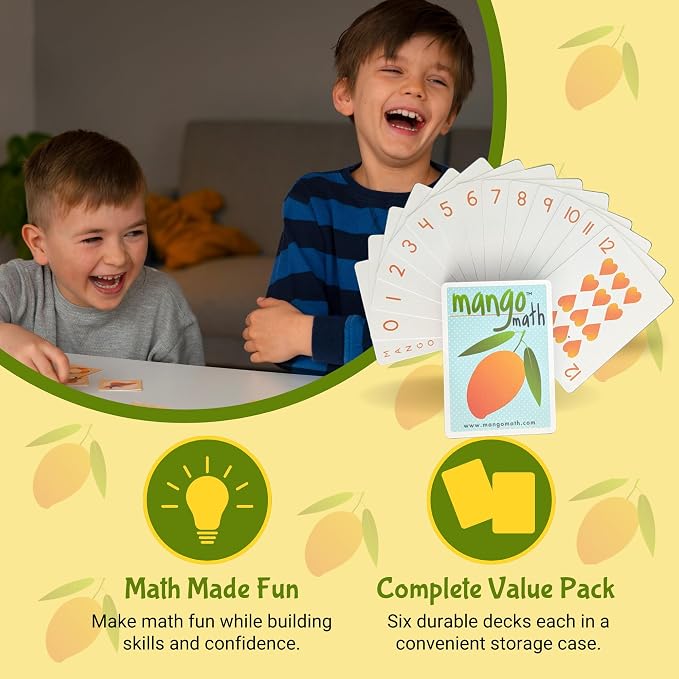 MANGO Math - Playing Cards - Educational Card Game Set of 12 Decks - Fun Learning Cards for Kids - Classroom Activities - Facts Practice Cards - Elementary School Teaching Materials