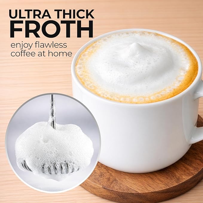 Zulay Froth N Go Milk Frother – Rechargeable 3-in-1 Handheld Frother Wand with Travel Case & USB-C Charger – Single, Double & Egg Whisk for Latte, Cappuccino, Matcha, Protein Shakes – White