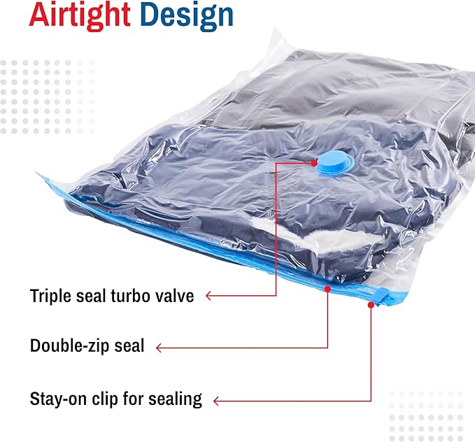 4 Pack Small Vacuum Storage Bags for Comforters, Blankets & Clothes – Vacuum Sealed Compression Bags with Hand Pump – Space Saver Storage Bags for Bedding, Moving, Travel & Organization