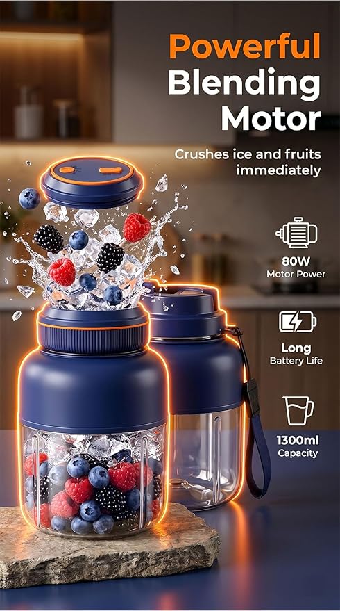 Portable Wireless Juicer Cup - 44 oz Cordless Blender with 38-Blade 18000 RPM High-Speed Motor, USB-C Rechargeable Personal Smoothie Maker for Gym, Travel, and Outdoors (Single Cup-White,28oz)