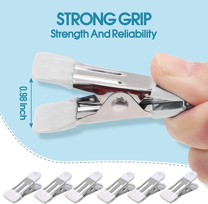Clothes Pins Heavy Duty 30 Pack - 2.17 Inch Metal Chip Clips, Clothespins for Photo Drying Clothesline Laundry Sock, Bag Clips for Food Kitchen Stainless Steel with Rubber, White