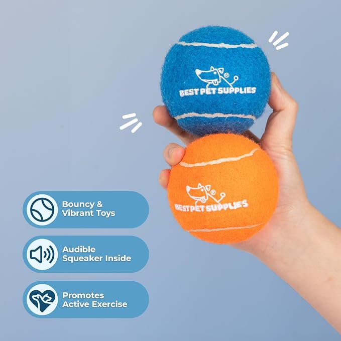 Best Pet Supplies Interactive Squeaky Dog Chew Toy, Ideal Dog Toys for Chewers, Small, Medium & Large Dogs, and Fetch Lovers - Tennis (Assorted Color), Large (Pack of 2)