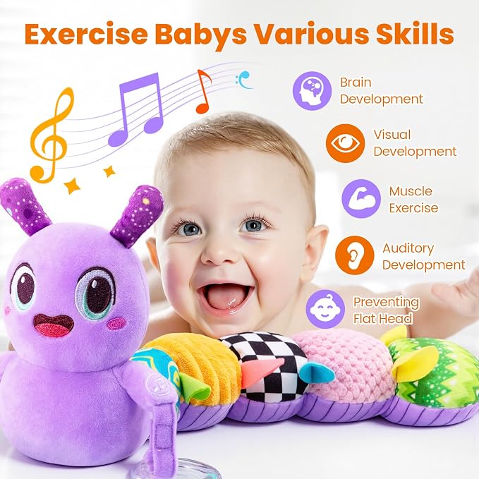 Baby Toys 0-6 Months, Washable Baby Musical Caterpillar Toys with 10 Children's Songs,Rattles,Teething Toys,Suitable for 0-6, 6-12 Months Infant Tummy Time Toy,Newborn Baby Boy&Gril Gifts(Green)
