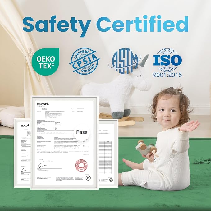 1.3" Thick Baby Play Mat for Floor Playpen, 50x50 Foam Tummy Time Mat, Padded Support Soft Plush Nursery Rug for Infant Kids Toddler Crawling Kick Activity (Emerald)