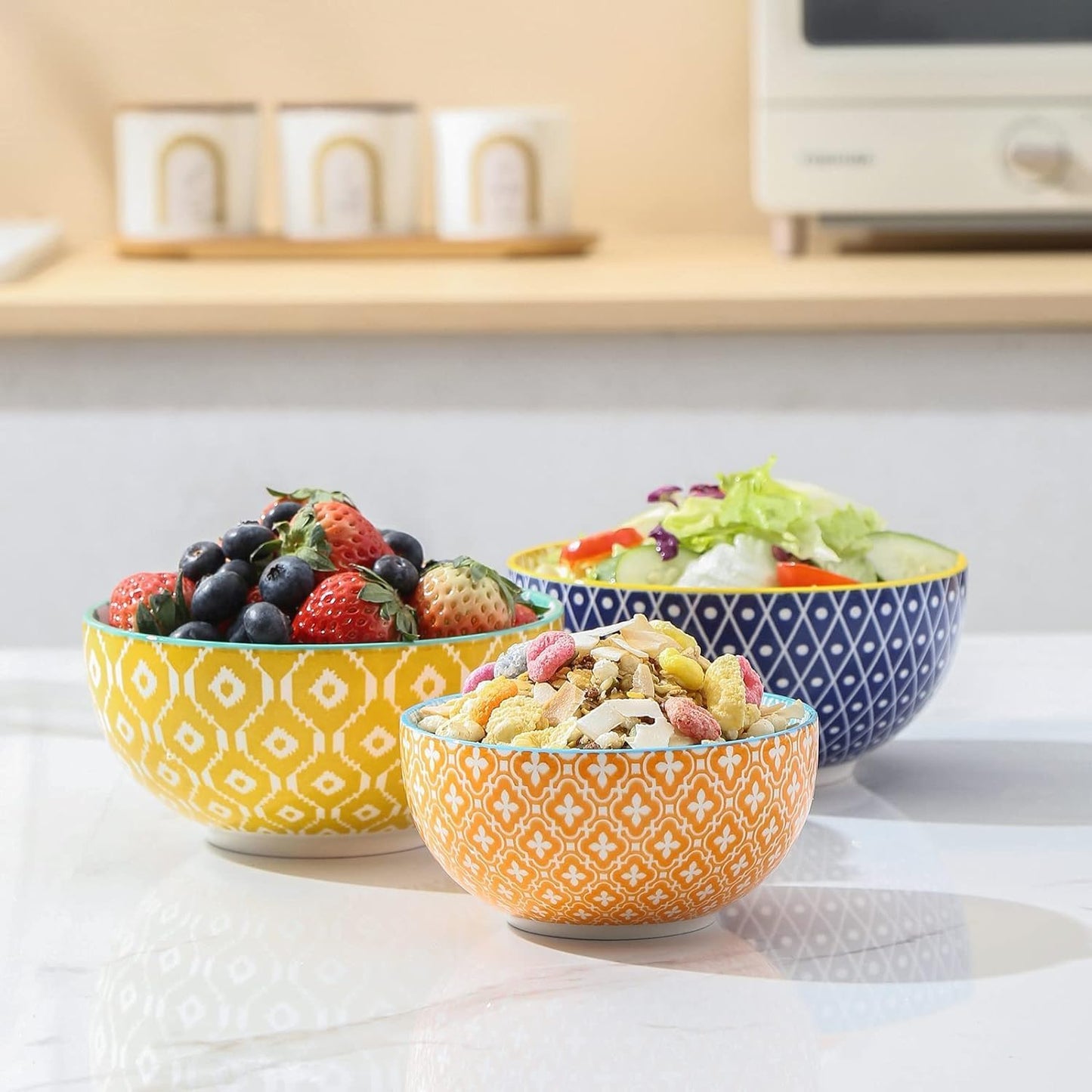 Selamica Ceramic 12 OZ Dessert Bowls Set, Ice Cream Bowls, 4.7 Inch Small Bowls for Ice Cream, Snack, Side Dishes, Microwave Dishwasher Safe, Set of 6