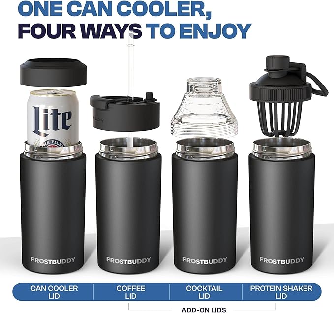Frost Buddy Universal Can Cooler - Fits all - Stainless Steel Can Cooler for 12 oz & 16 oz Regular or Slim Cans & Bottles - Stainless Steel (Party Peeps)