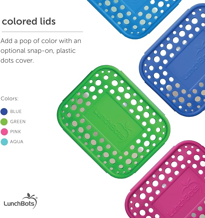 LunchBots Large Trio Stainless Steel Lunch Container -Three Section Design for Sandwich and Two Sides - Metal Bento Lunch Box - Eco-Friendly - Stainless Lid - Green Dots