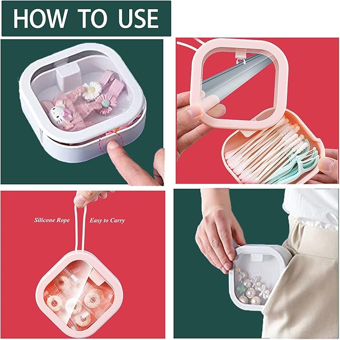 4pcs Hair Tie Organizer,Portable Travel Qtip Holder,Bathroom Storage Organizer Qtip Dispenser Cotton Swabs Dispenser Kids Hair Accessory Box with Lid for Bathroom,Desktop Organizer(4 Pcs White)