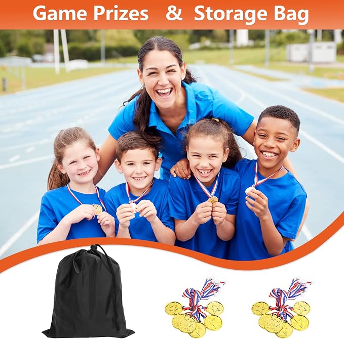 CWLAKON Tug of War Rope 40ft for Kids Adult, Outdoor Field Day Family Reunion Birthday Party Games, Orange, Includes 18 Medals, Storage Bag, Adjustable Center Flag