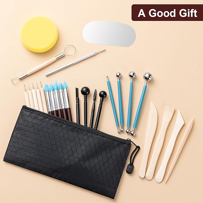 Amrules Clay Tools Kit, 27 PCS Pottery Tools, Practical Polymer Clay Sculpting Tools Kit, Air Dry Clay Tools Set for Adults, Pottery Craft, Dotting, Carving, Drawing, Molding, Modeling, Shaping