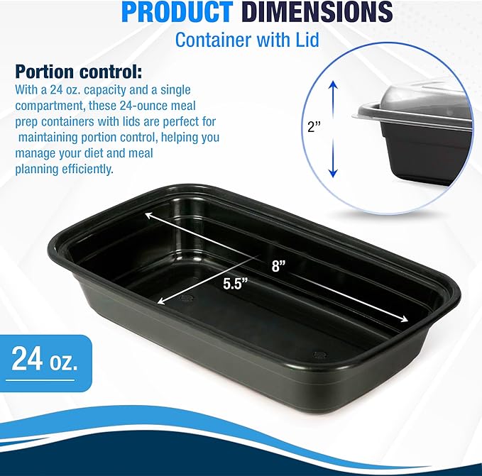 Ruthy's Outlet Meal Prep Containers W/Lids -Square Food Storage – BPA-Free| Stackable | Microwave | Freezer & Dishwasher Safe | Reusable Lunch Bento Box Portion Control & Planning (150 Pack, 16 oz)