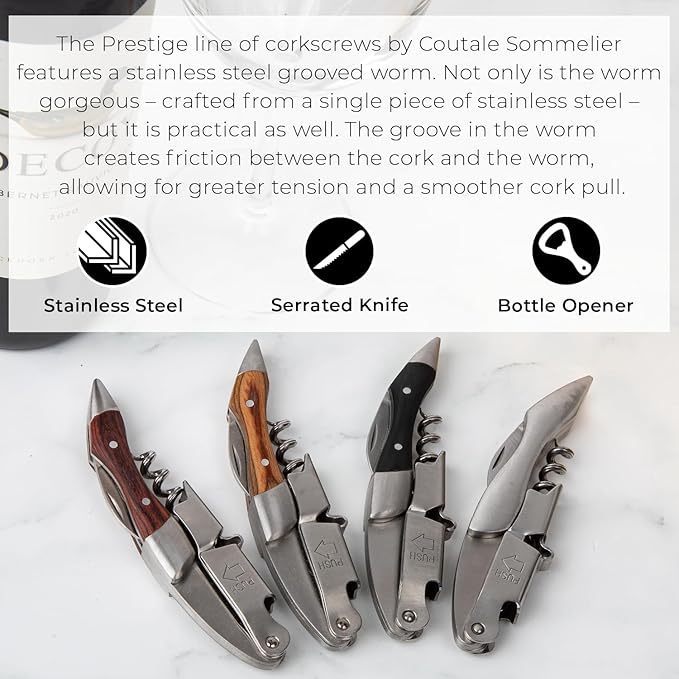 Prestige Waiters Wine Bottle Opener By Coutale Sommelier - Stainless Steel - French Patented Spring-Loaded Double Lever Wine Bottle Opener for Bartenders and Gifts