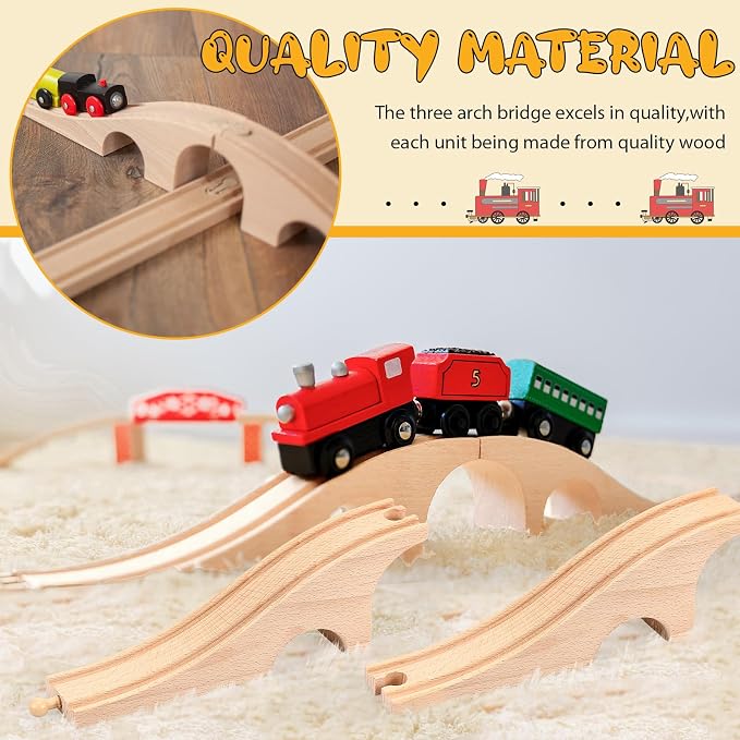 Liliful Wooden Train Track Bridges and Tunnels Expansion Wood Train Track Pieces Accessories for Most Major Toy Trains Railway