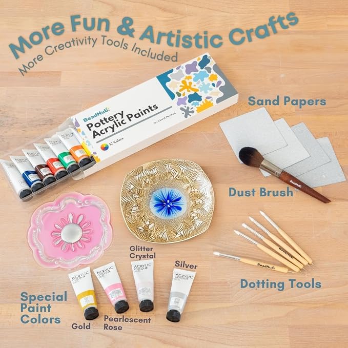 Pottery Kit for Beginners, 4.4LBS Air Dry Clay for Adults with Sculpting Tools, Paint, Glaze, 2kg Air-Dry Modeling Clay | Molding, Sculpt & Painting Set, Hobby Date Night DIY Art Craft Kits (White)