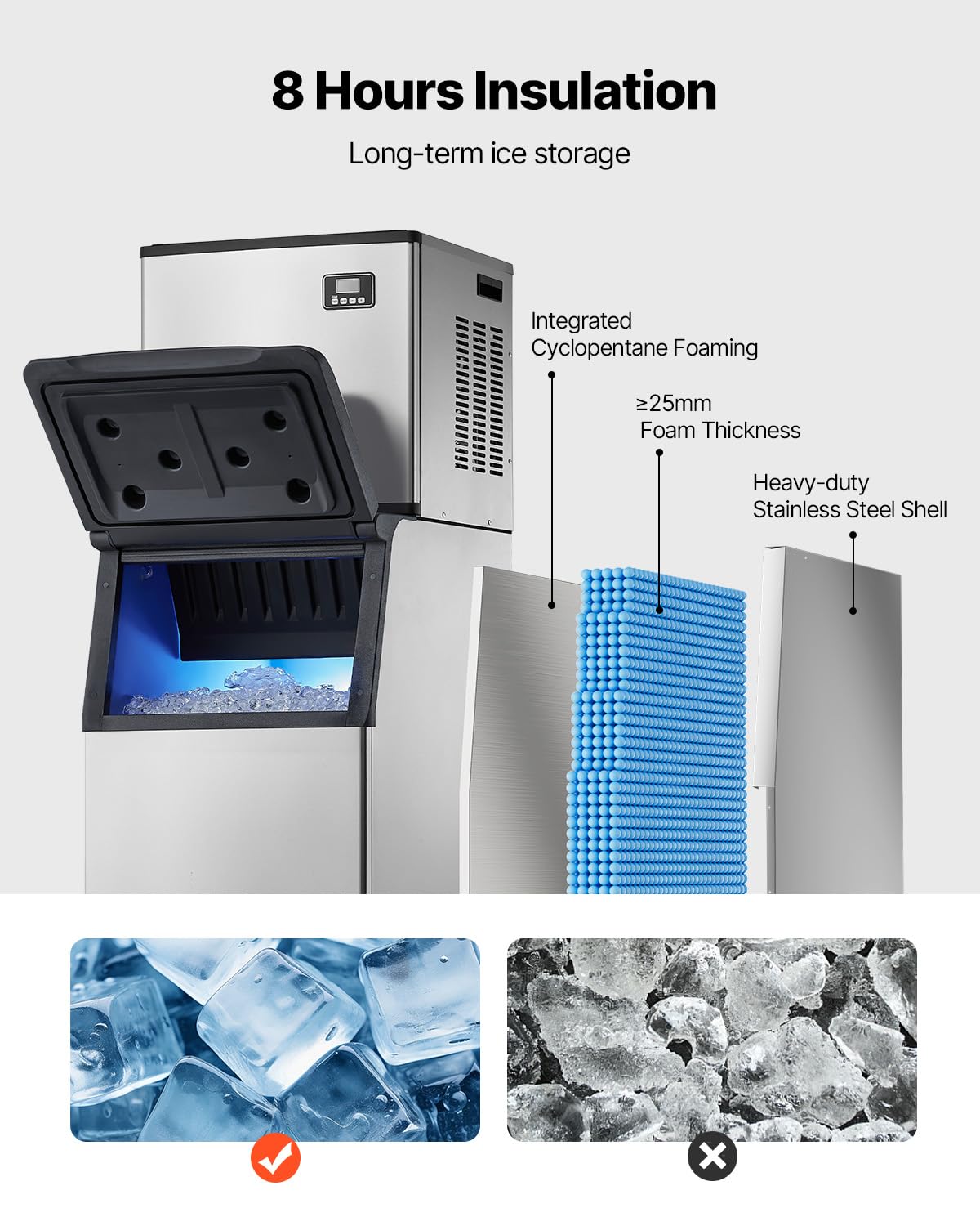 VEVOR Commercial Ice Maker Machine, 400LBS/24H Ice-Making Machine with 300LBS Large Storage Bin, Auto Self-Cleaning Ice Maker with Touchscreen for Bar Cafe Restaurant Business Commercial