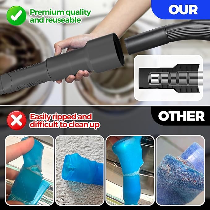 Holikme 2 Pieces Dryer Vent Cleaner Kit, Dryer Lint Vacuum Attachment and Flexible Dryer Lint Brush, Dryer Vent Vacuum Hose Attachment,Black