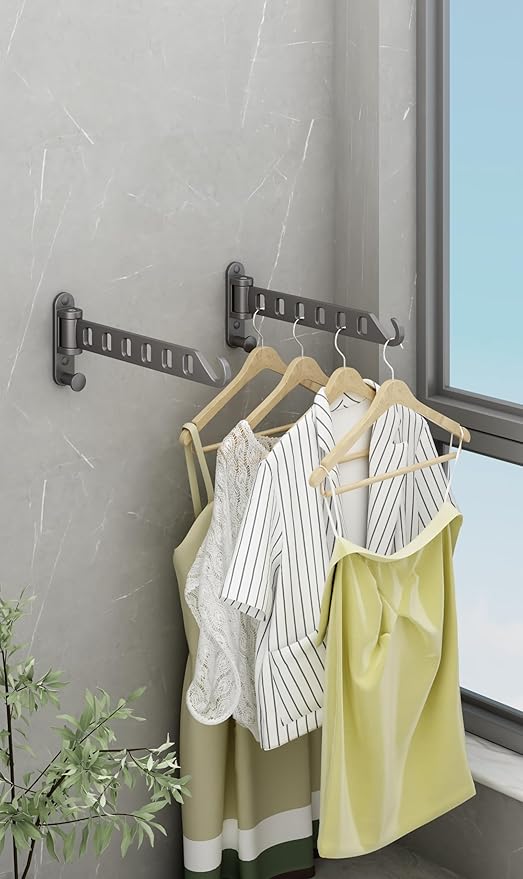 JOOM Laundry Drying Rack Wall Mounted Clothes Drying Rack Clothes Hanger Grey 2 Pack