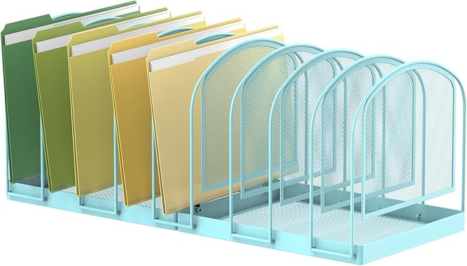 SUPEASY File Organizer 9-Section Mesh Desk Organizer, Upright File Organizer Desktop Organizer File Sorter, File Folder Holder for Office Supplies, Blue