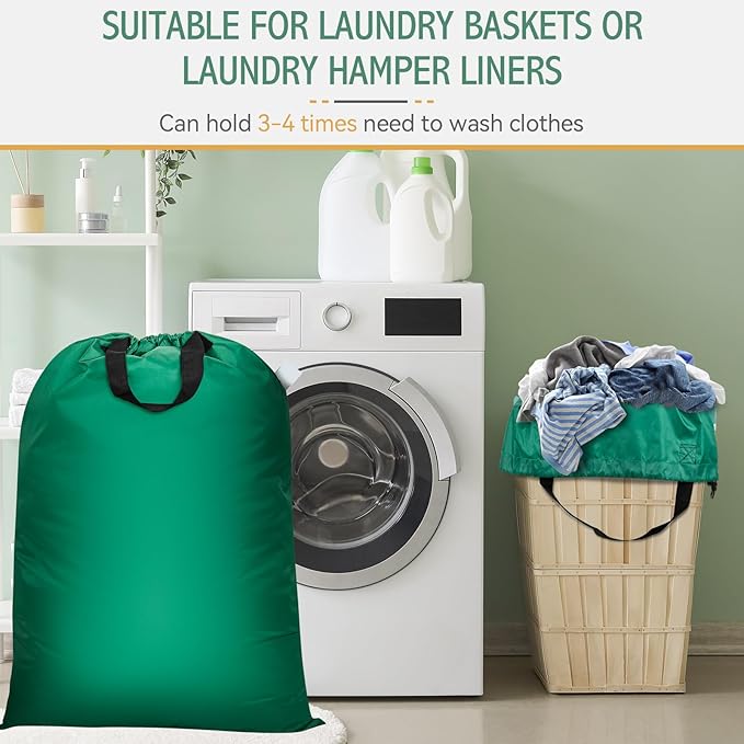 Extra Large Laundry Bag With Handles, Heavy Duty, Travel Laundry Bag for Dirty Clothes, 28" x 40" (Green)