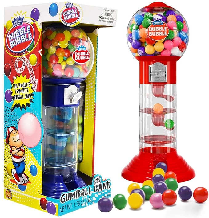 Gumball Machine for Kids 2-Pack, Coin Operated Bubble Gum Machine and Toy Bank, 10.5" Inch Tall Spiral Fun Candy Dispenser Includes 150 Gum Balls, Great Candy Dispenser Gift for Girls and Boys