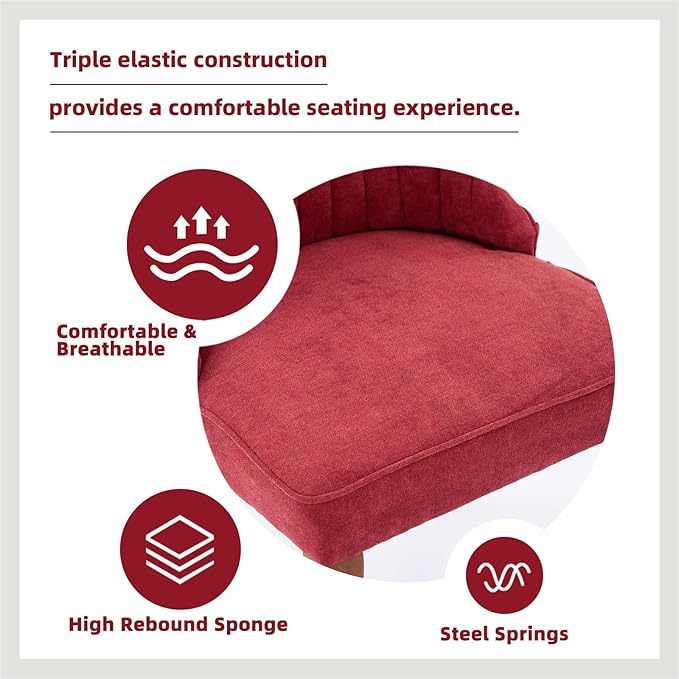 Linen Dining Chairs Set of 6，Fabric Channel Tufted Kitchen Chairs, Upholstered Accent Chairs with Curved Solid Wood Legs, Comfortable Dining Chair for Dining Room, (Burgundy, 6pc)
