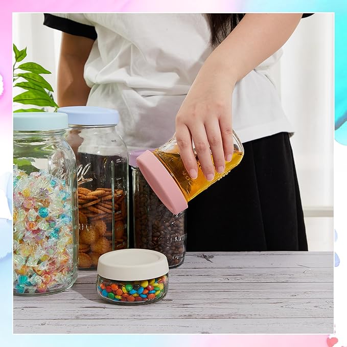 Teenyyou 12 Pcs Silicone Regular Mouth Lids Mason Jar Lids Thickened Leak Proof Lid for 70 mm All regular mouth Mason Jars, Reusable Large Canning Jar Caps(Morandi)