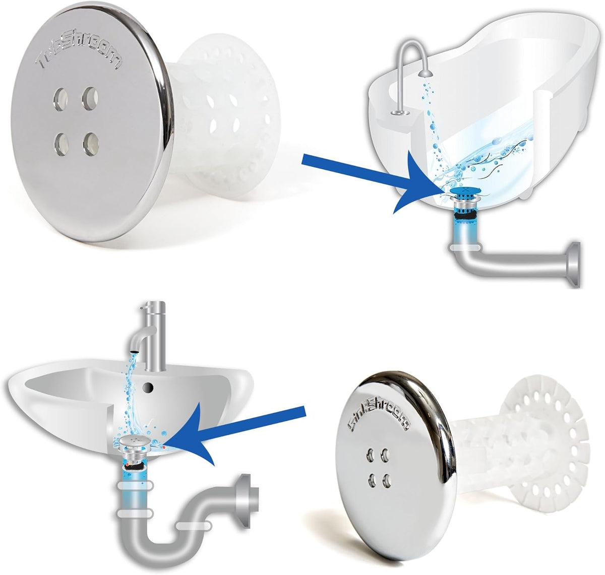 TubShroom and SinkShroom Drain Protectors Hair Catchers for Bathtubs and Sinks, Chrome & Tub Drain Hair Catcher, 2 Pack, Chrome – Drain Protector and Hair Catcher for Bathroom Drains, Fits 1.5 1.75