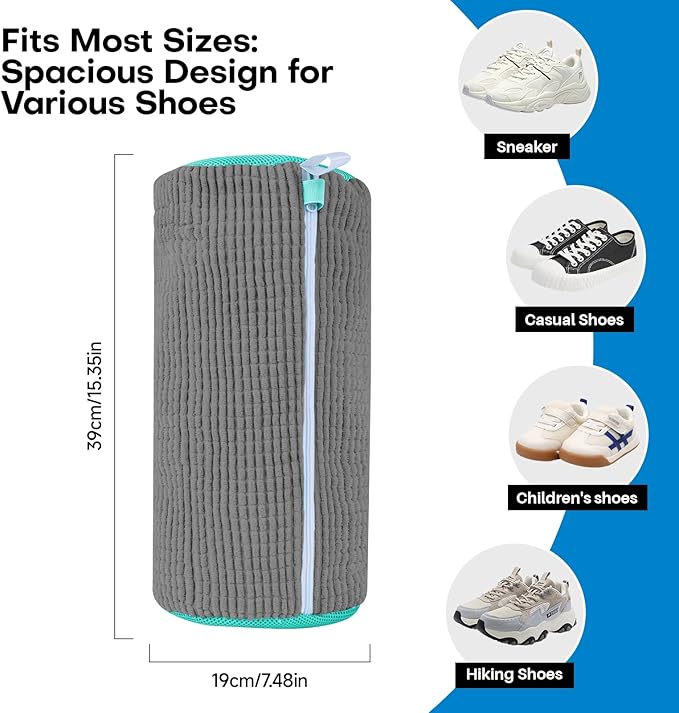 Shoe Washing Machine Bag: Laundry Shoe Bag for Washer and Dryer - 2pc Reusable Shoe Cleaning Bag for Sneaker Tennis Shoes Unstain Cleaner Kit (Gray 2pcs)