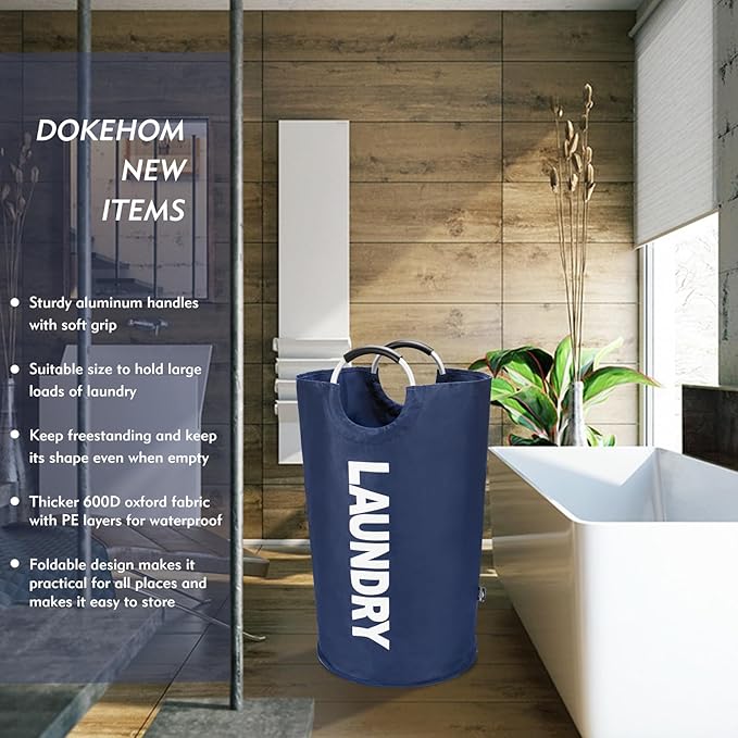 DOKEHOM 125L X-Large Collapsible Washing Laundry Basket Bag (7 Colors) for Bedroom, Fabric (Dark Blue, XL)