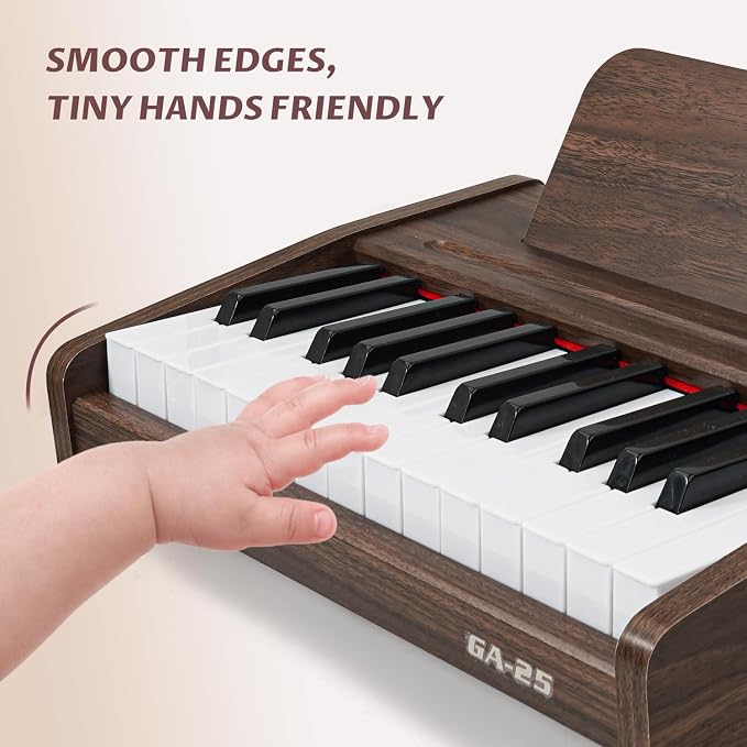LeeQee 25-Key Wooden Electronic Piano Keyboard for Kids - Educational Music Toy with Realistic Sound, Dual Power Supply & Learning Accessories - Perfect Toddler Learning Gift