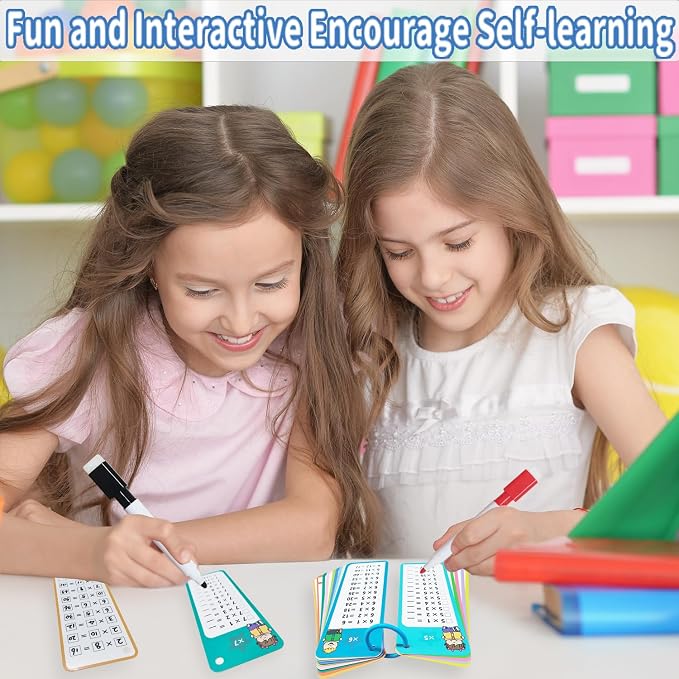 1-12 Division Flash Cards, Large Math Table Flashcards Chart, with 15 Cards, 2 Dry Erase Markers, 1 Rings, Educational Division Game for Kids, 1st, 2nd, 3rd Grades Classroom Home